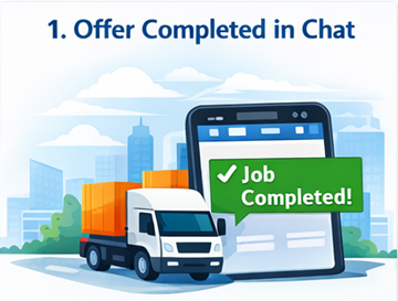 Fuvarmegbízás teljesítettként megjelölve és visszaigazolva az ExusTrans chat felületén